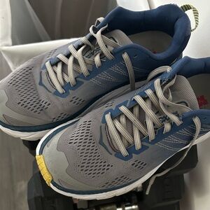 Hoka One One Gray and Blue Athletic Running Shoes with Cushioned Soles